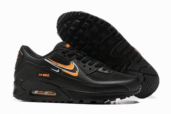 Cheap Nike Air Max 90 Black Black Orange Multi Swoosh Men's Shoes-84